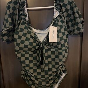Green Checkered Women's one piece swim suit